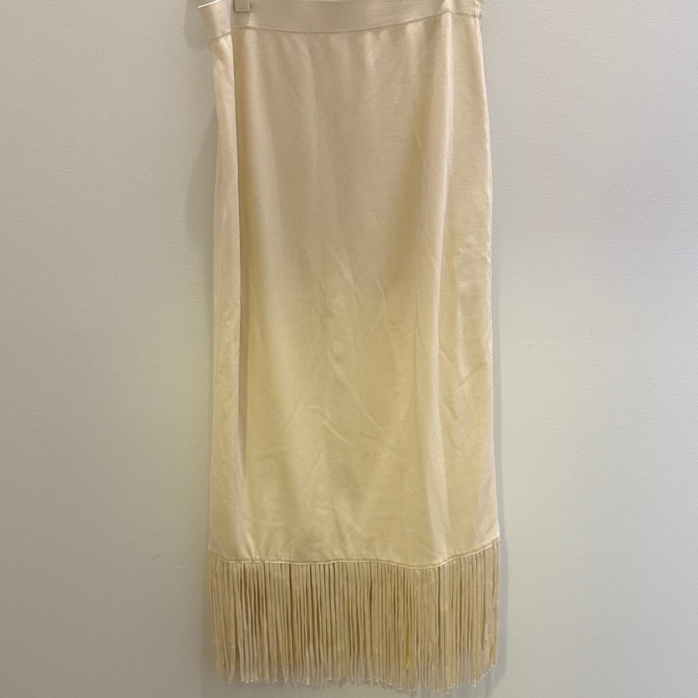 Sandro Cream Pencil Skirt with Fringe